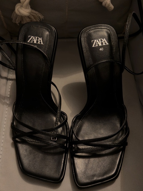 Zara Shoes - ZARA Black Strappy Square-Toe Heeled Sandals